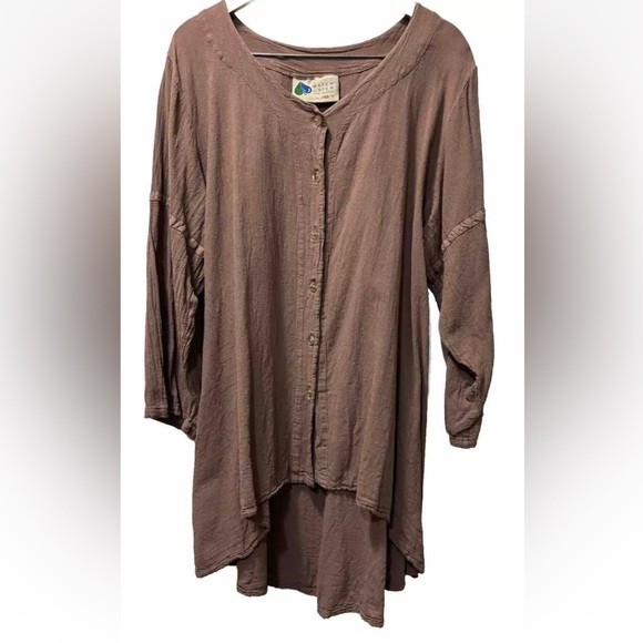 WATERSISTER DRY GOODS Brown Cotton Gauze Lagenlook Tunic Plus Size 3 - Picture 1 of 6